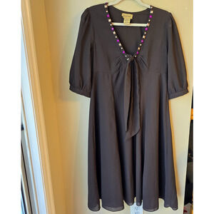 Midnight Velvet Brown Formal Wedding Church Party Beaded Trim Dress Size M